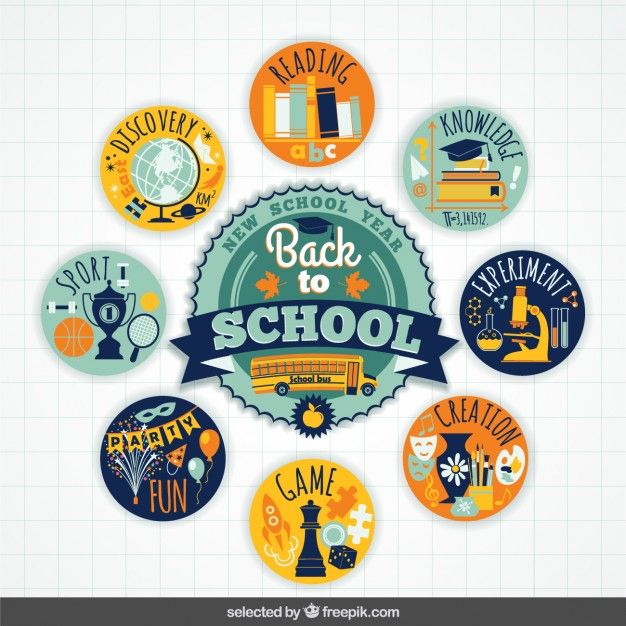 626x626 Colorful Back To School Badges Collection Free Vector Books