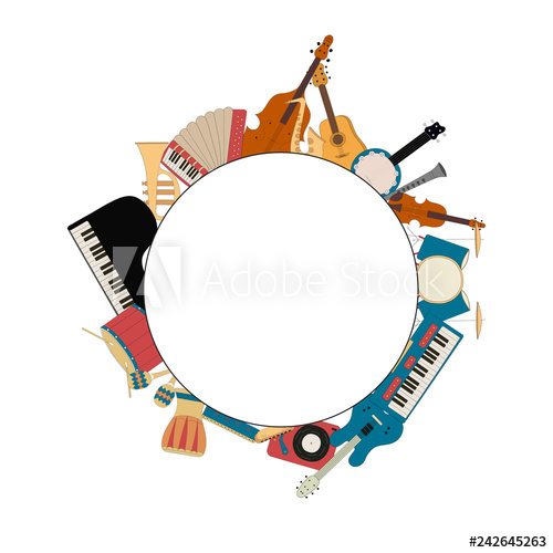 500x500 Musical Instruments Round Frame Music Shop Or School Concept