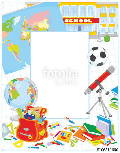 392x500 School Border Frame With A Globe, A Schoolbag And Other