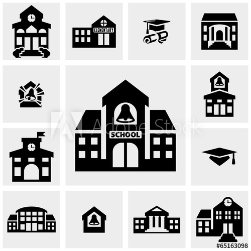 500x500 School Building Vector Icons Set On Gray