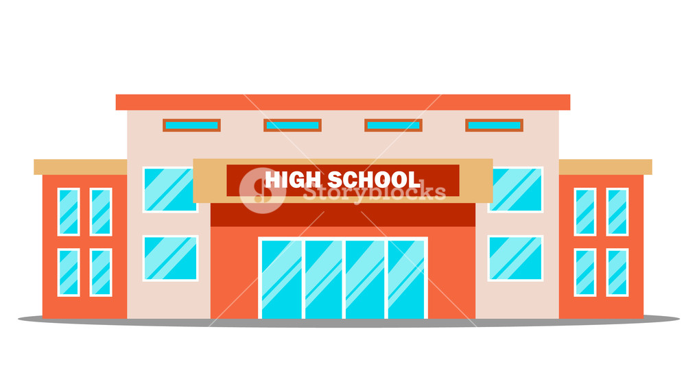 1000x563 High School Building Vector Classic Isolated Flat Cartoon