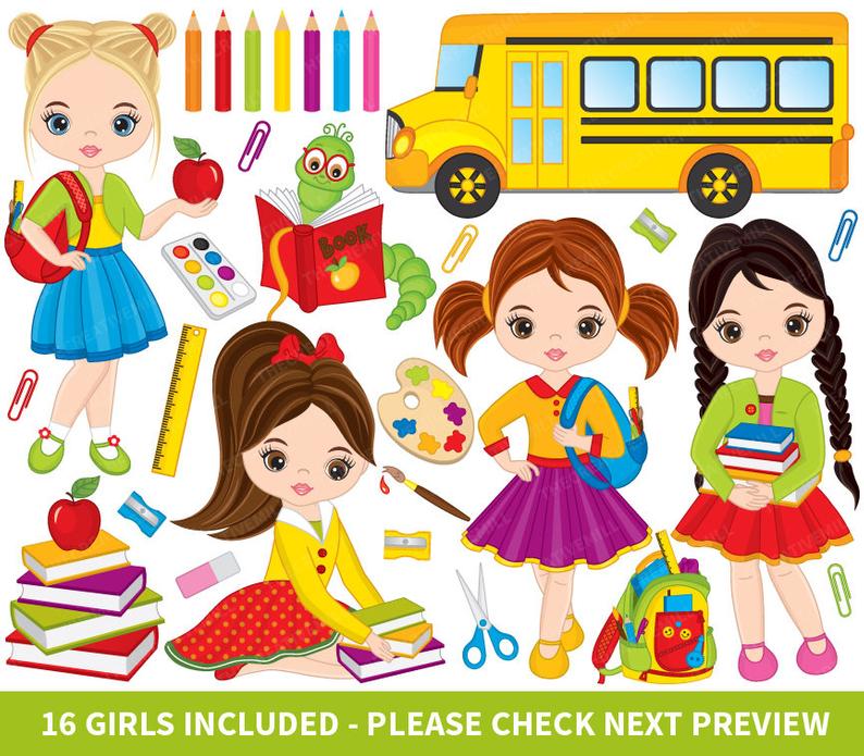 794x695 Back To School Clipart Vector School Clipart School Girls Etsy