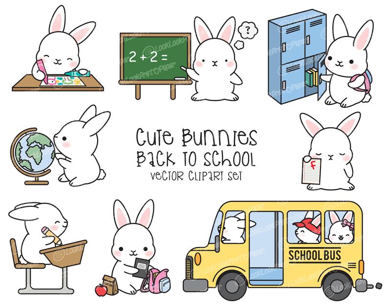 794x630 Premium Vector Clipart Kawaii Bunny Back To School Cute Etsy