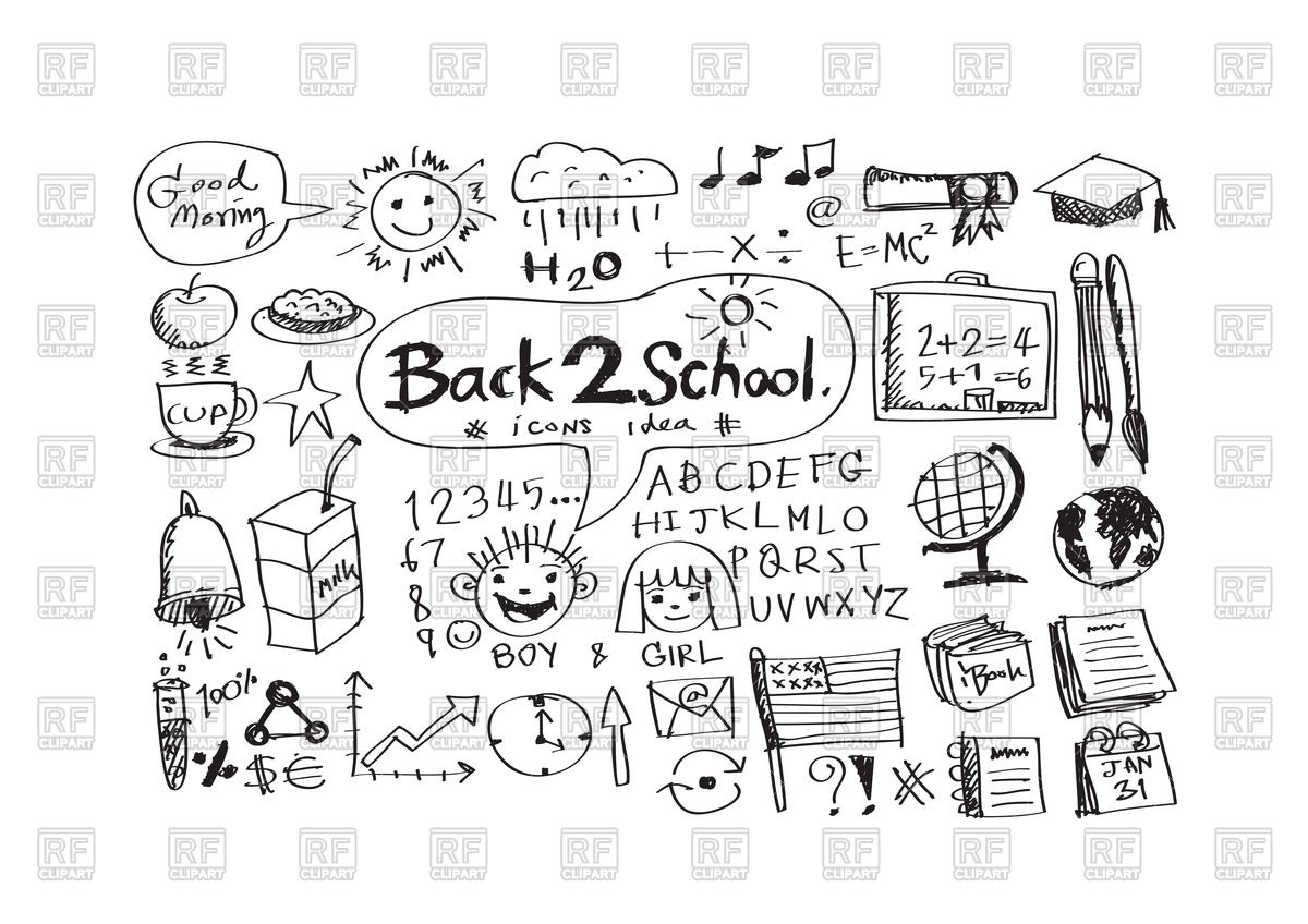 1200x848 School Icons In Hand Drawn Style Vector Image Of Signs, Symbols