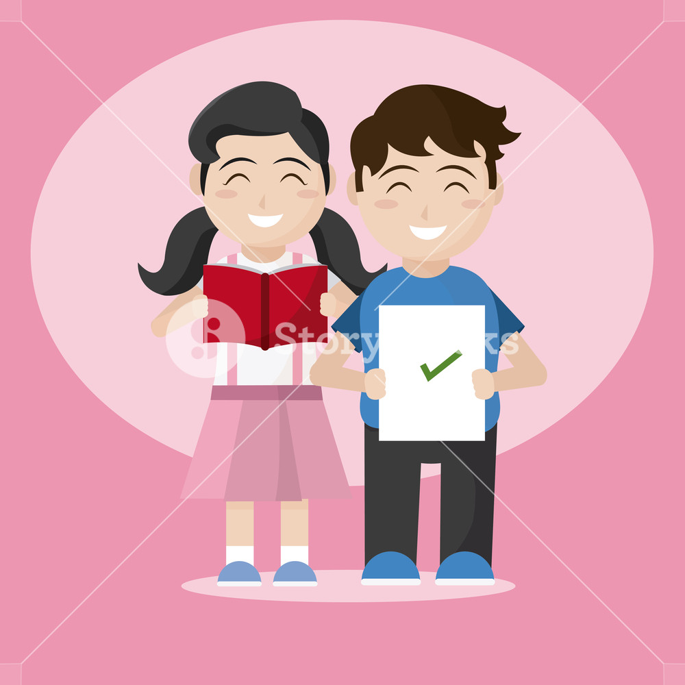School Kids Students With Passed Exam Cartoons Vector Illustration 1000x1000 School Kids Students With Passed Exam Cartoons Vector Illustration