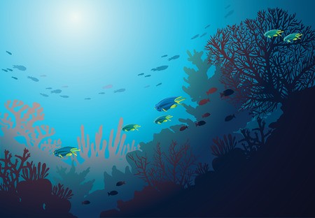 Underwater Coral Reef And School Of Fish Vector Seacape 450x312 Underwater Coral Reef And School Of Fish Vector Seacape
