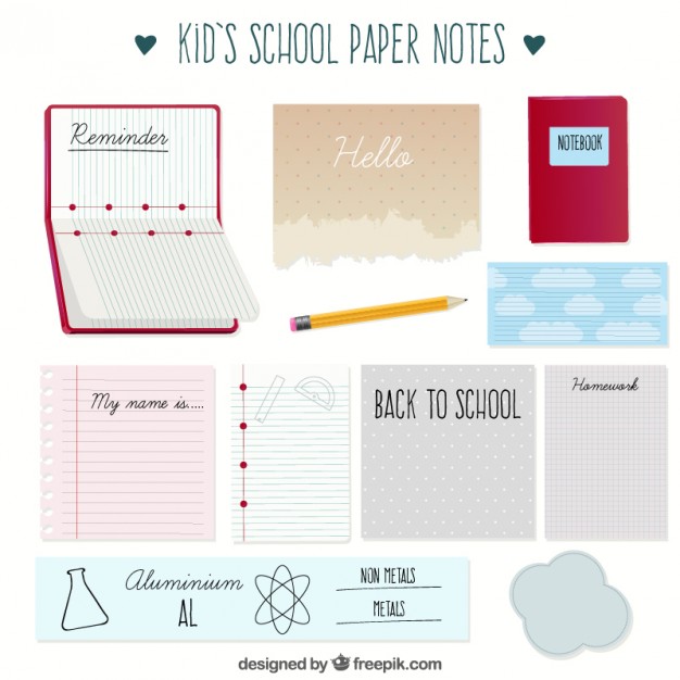 626x626 School Paper Notes Set Vector Free Download
