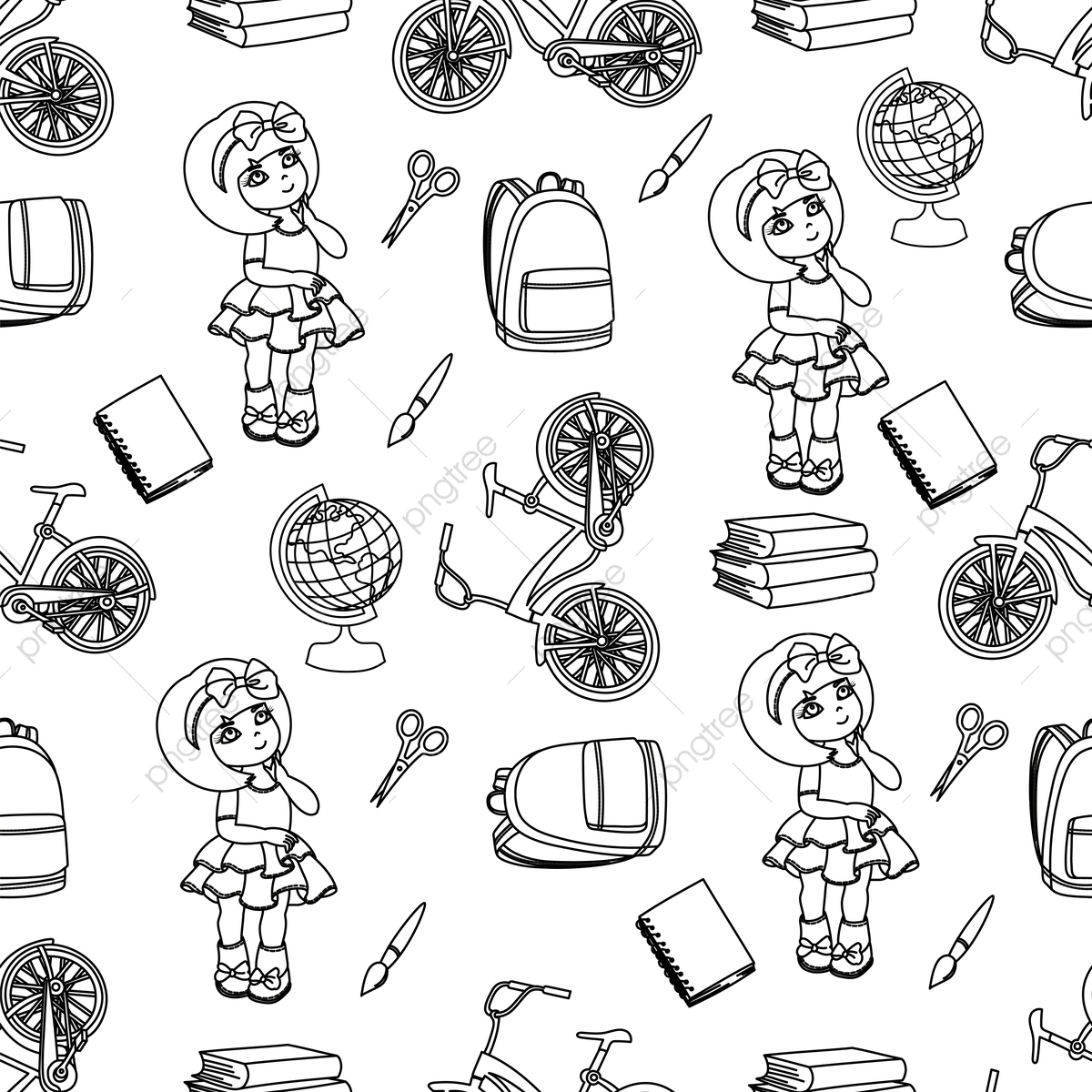 1200x1200 School Girl White School Seamless Pattern Vector Illustration