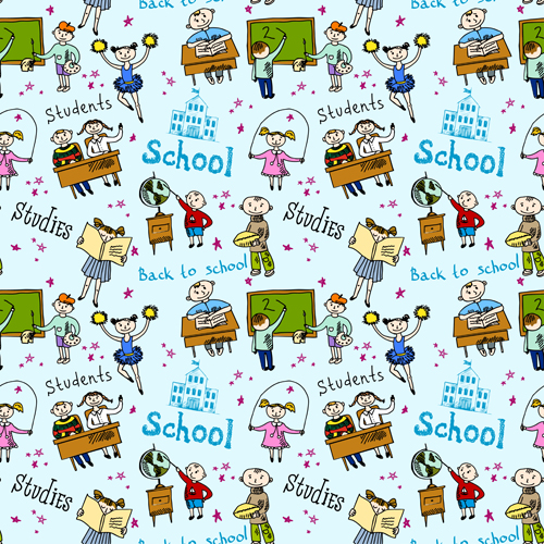 500x500 School Elements With Students Seamless Pattern Vector Free Download