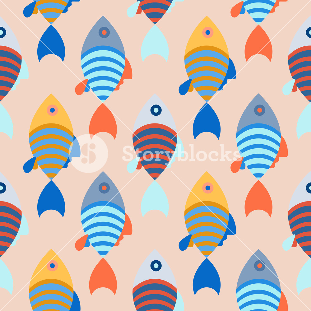 1000x1000 Seamless Pattern With School Of Fish Bright Background Textile