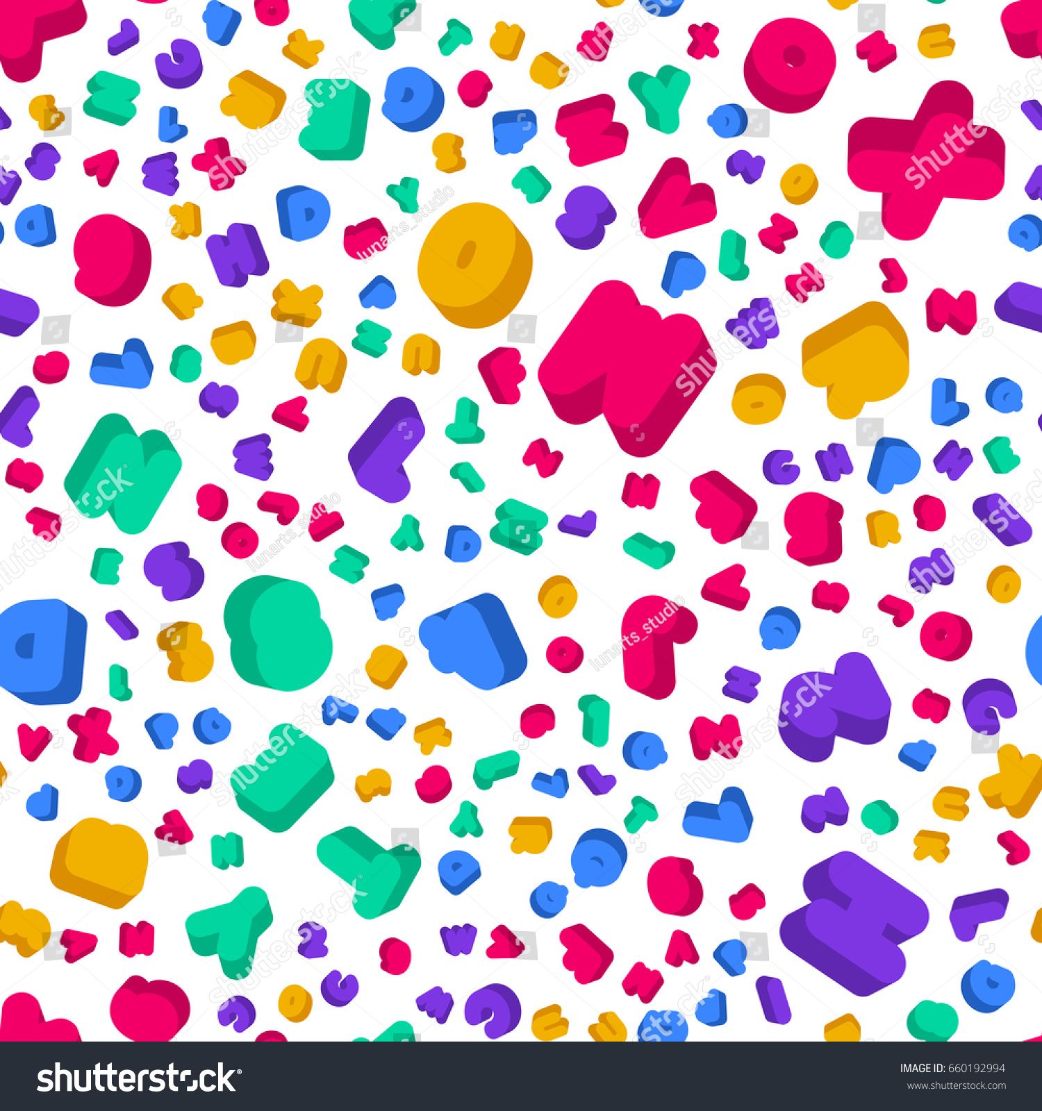 1500x1600 Seamless Vector Pattern, Different Letters Abc Colorful School