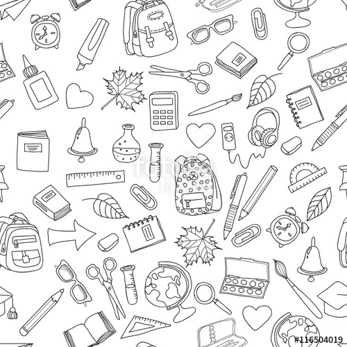 500x500 Vector Seamless Pattern With Doodle School Tools Hand Drawn