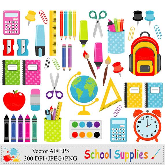 570x570 School Supplies Clip Art Back To School Graphics Stationery Etsy