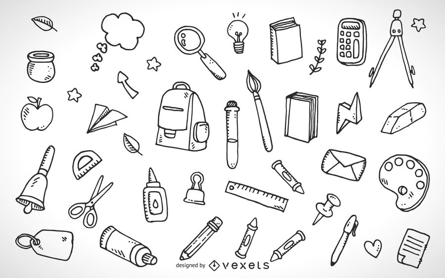 900x563 School Supplies Elements Outline