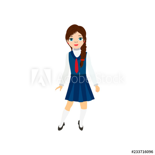 Cute Girl In School Uniform, Vector Icon For Invitation, Card 500x500 Cute Girl In School Uniform, Vector Icon For Invitation, Card