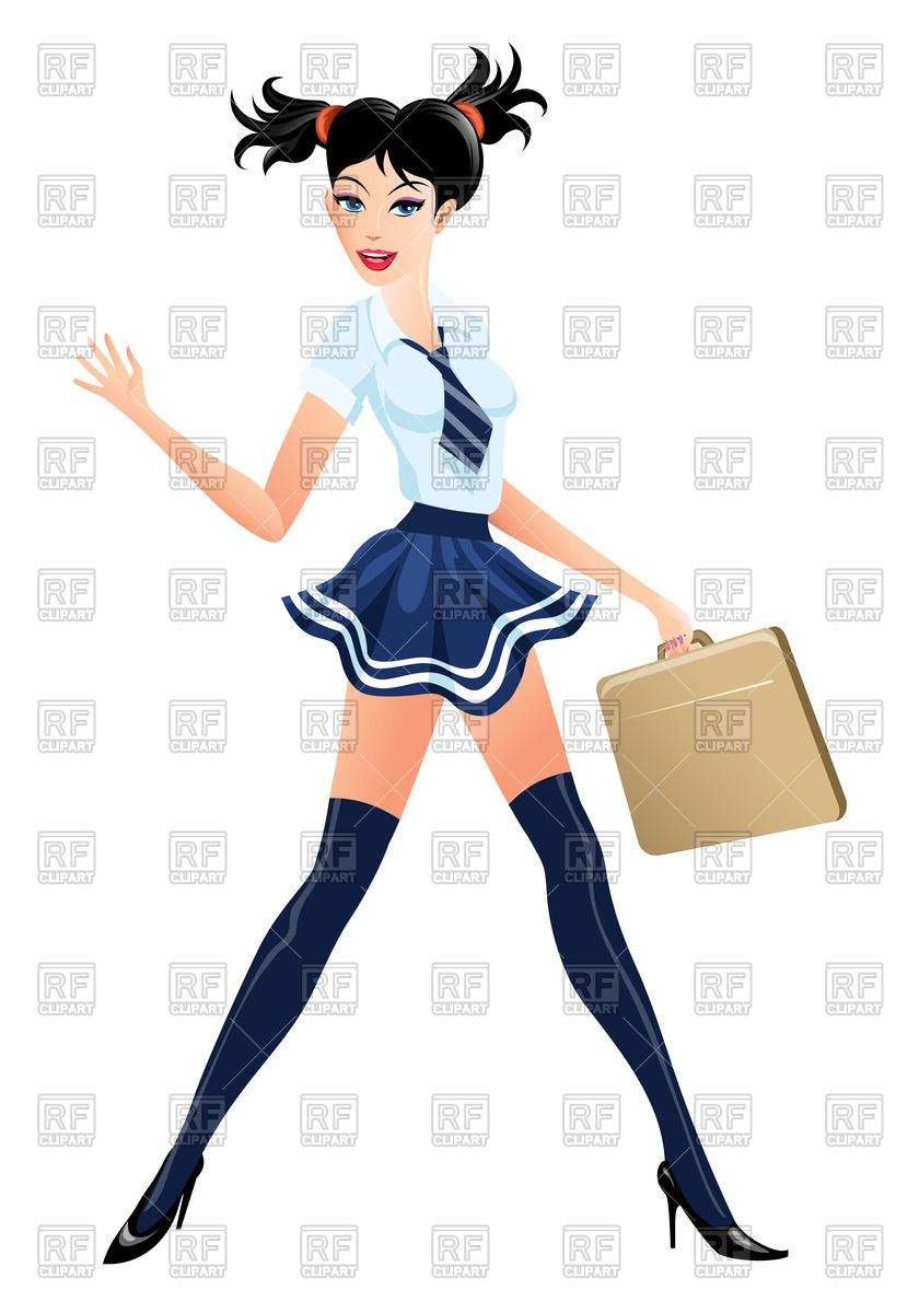 Schoolgirl In High School Uniform With Brief Case Vector Image 840x1200 Schoolgirl In High School Uniform With Brief Case Vector Image