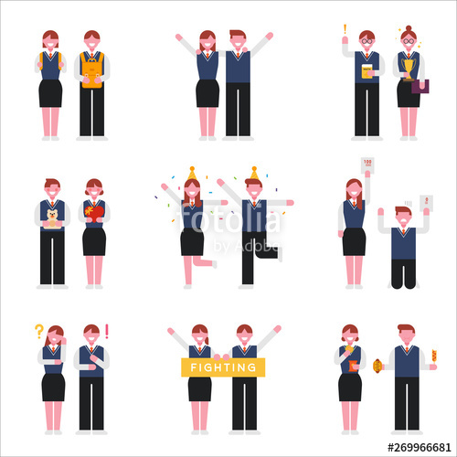 The High School Life Of Students In School Uniforms Flat Design 500x500 The High School Life Of Students In School Uniforms Flat Design