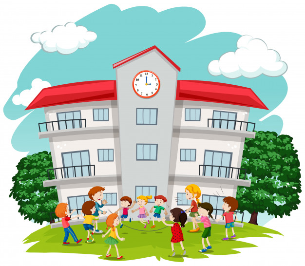 626x546 Children Playing In Front Of School Vector Premium Download