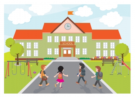 School Vector Illustration With Kids Coming To School Vectors 468x336 School Vector Illustration With Kids Coming To School Vectors