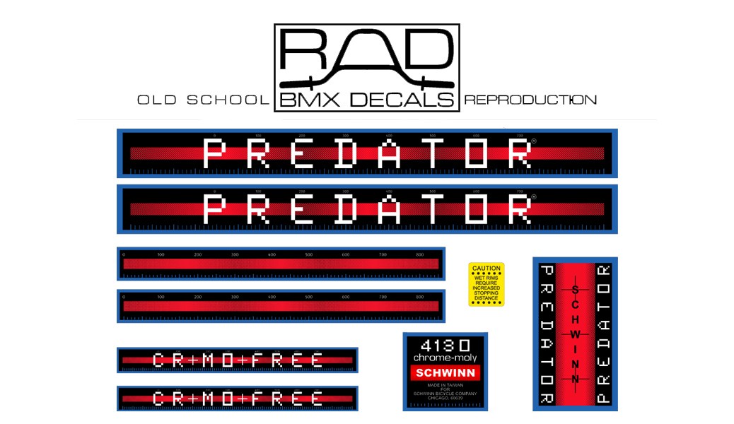 1038x600 Schwinn Predator Decal Set Factory Correct Rad Bmx Decals