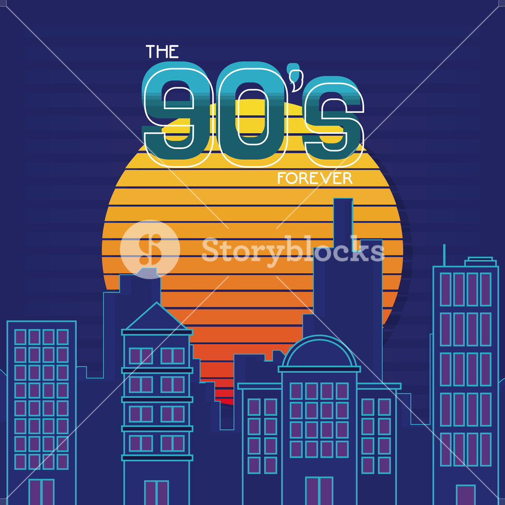1000x1000 Retro Sci Fi Urban Background Neon Colors Vector Illustration