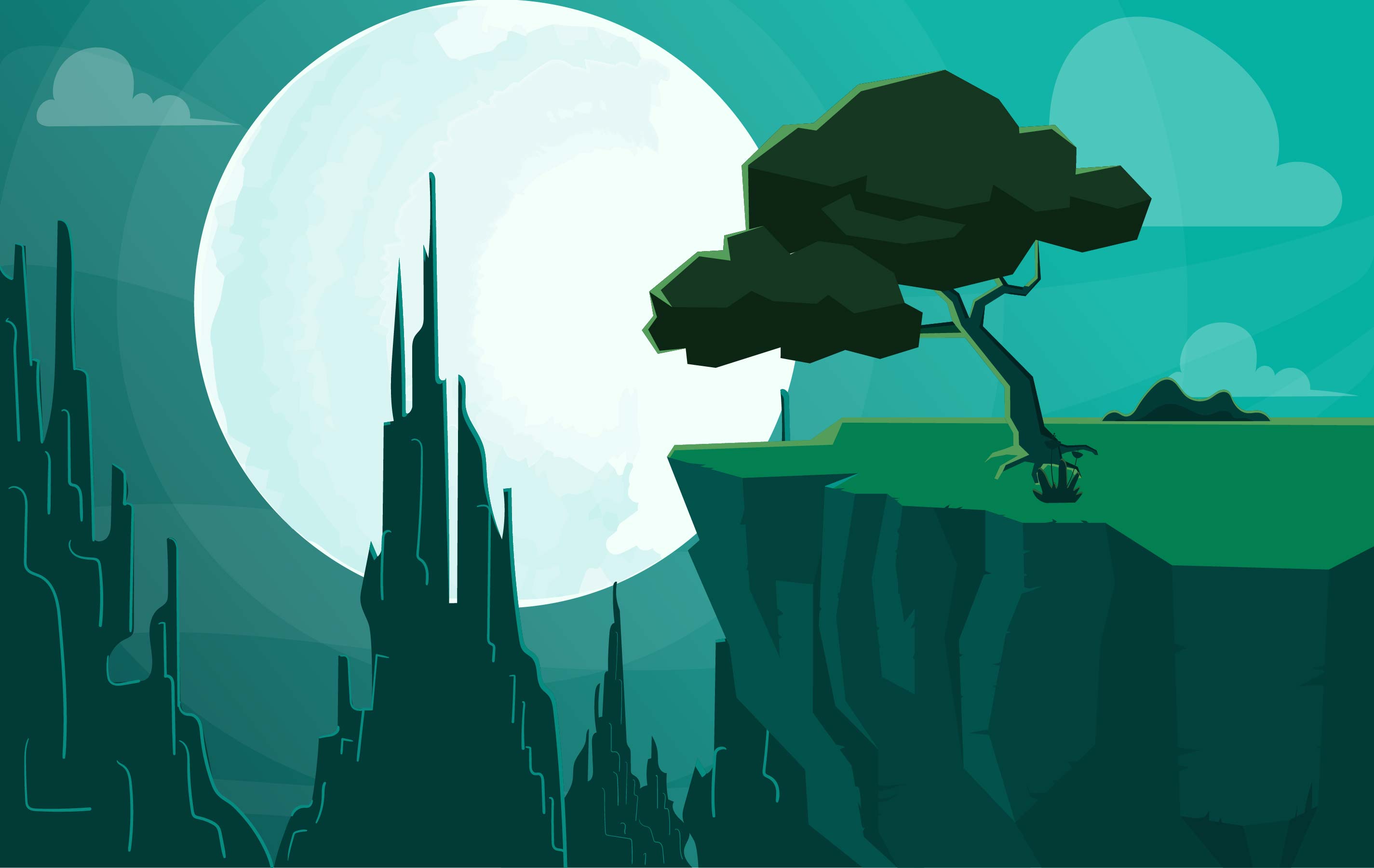 2850x1801 Vector Sci Fi Landscape Illustration