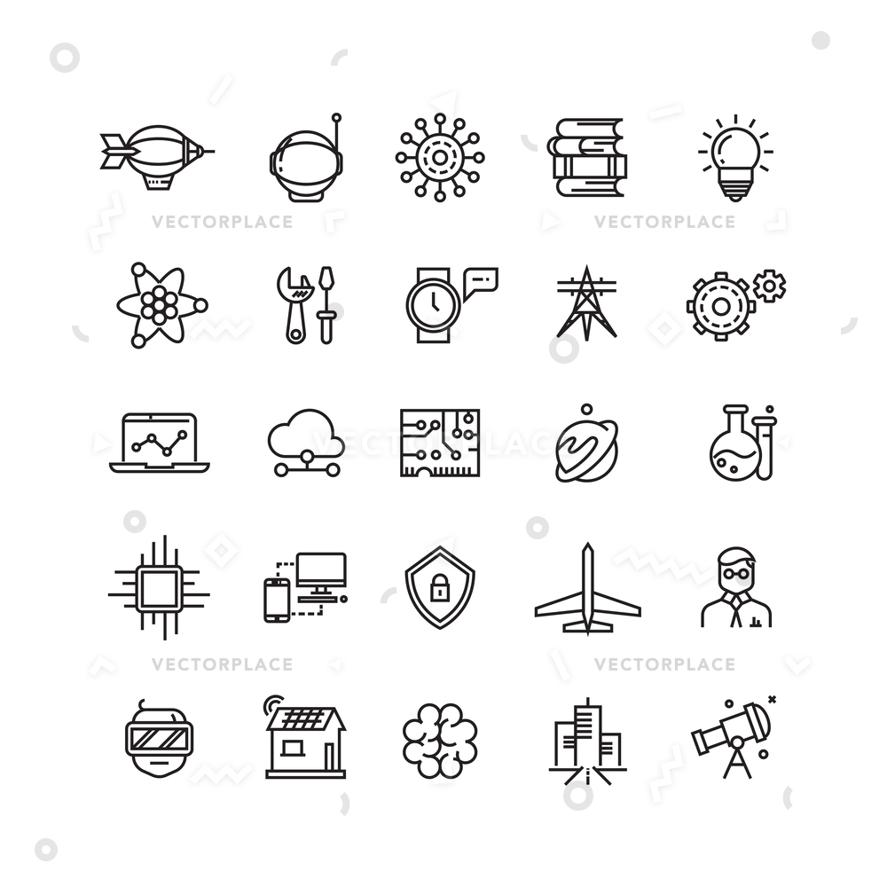 1000x1000 Science Media Internet Thin Line Icons Vector Illustration