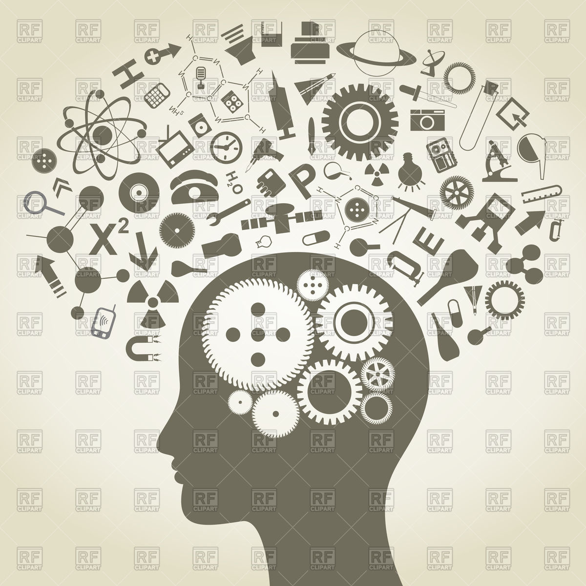 1200x1200 Head With Icons Of Science Vector Image Of Icons And Emblems