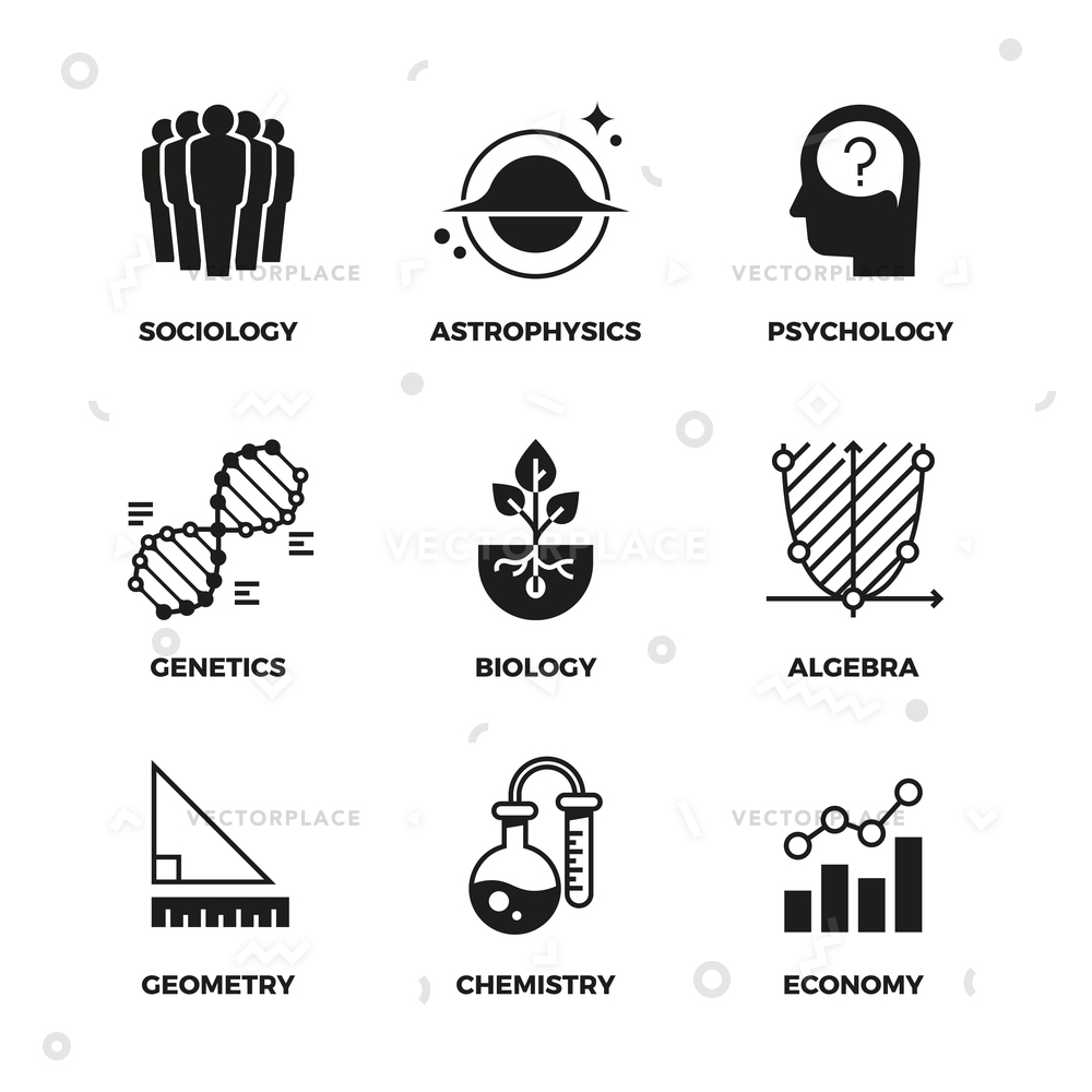 1000x1000 Science Icons Set Genetics Economy Algebra Vector Illustration