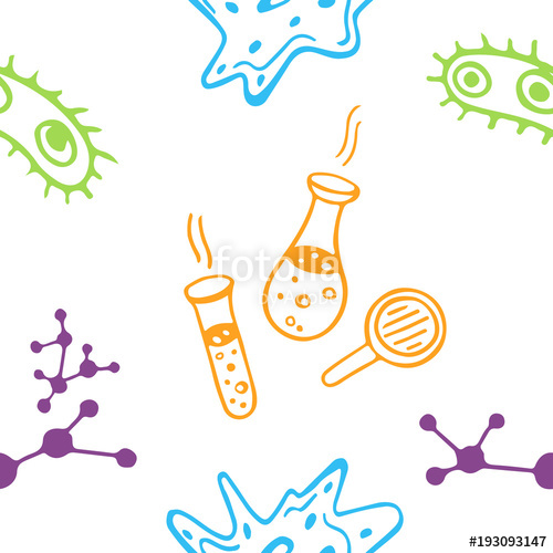 500x500 Biology Science Vector Seamless Pattern Colorful Illustration