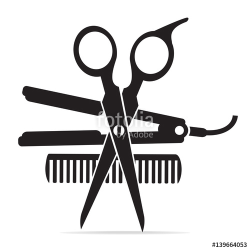 500x500 Hair Salon With Scissors, Comb Icon, Curling Iron Icon Stock