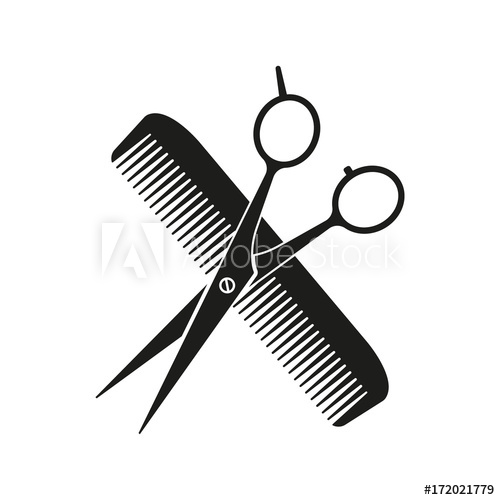 500x500 Scissors, Comb Vector Logo Isolated