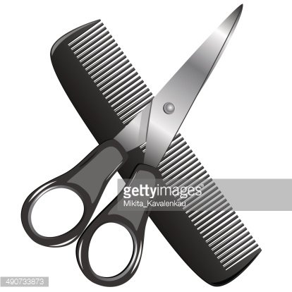414x414 Scissors And Comb, Vector Illustration Premium Clipart