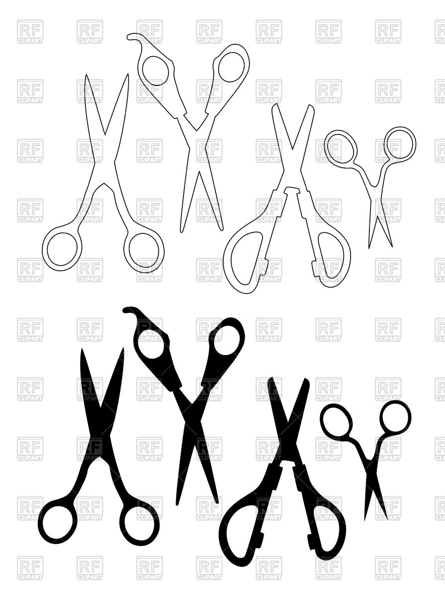 895x1200 Set Of Black And White Scissors Vector Image Of Industrial Tools