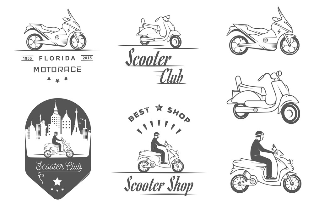 1000x667 Set Vector Vintage Scooter And Motorcycle Logos, Badges, Sign
