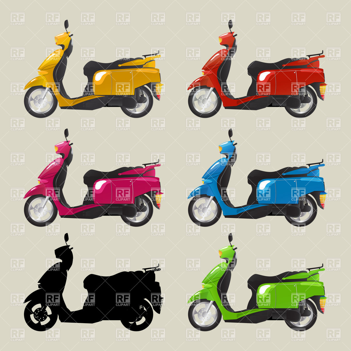 Retro Motor Scooter In Colors And Silhouette Vector Image 1200x1200 Retro Motor Scooter In Colors And Silhouette Vector Image
