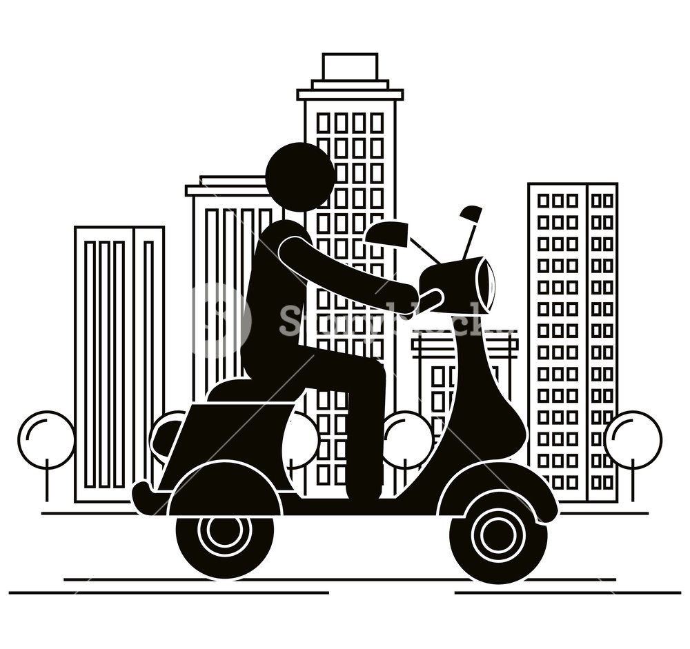 Scooter Motorcycle With Driver Silhouette Vector Illustration 1000x941 Scooter Motorcycle With Driver Silhouette Vector Illustration