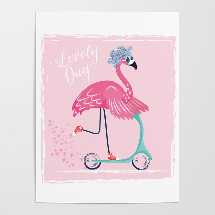 Cute Flamingo With Sunglasses, Sweet Bird With Scooter Vector 700x700 Cute Flamingo With Sunglasses, Sweet Bird With Scooter Vector