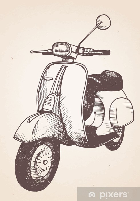 Hand Drawn Retro Scooter Vector Wall Mural 490x700 Hand Drawn Retro Scooter Vector Wall Mural