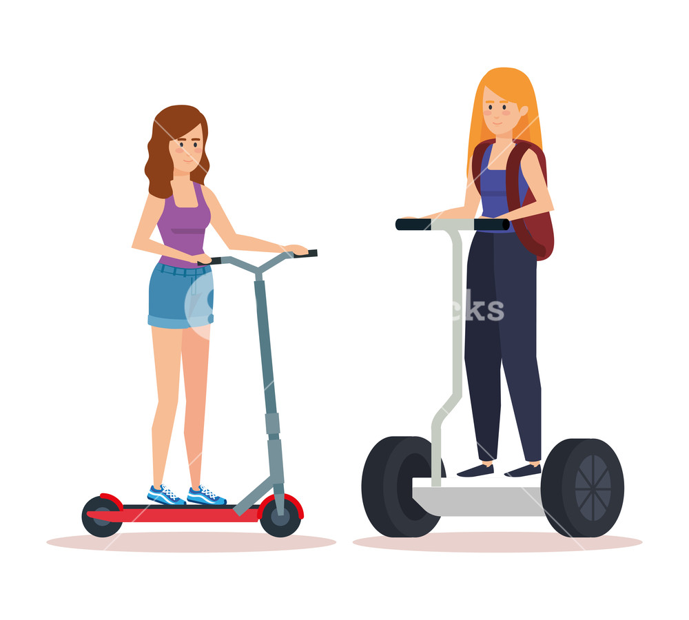 Women Talking And Riding Electric Scooter Vector Illustration 1000x900 Women Talking And Riding Electric Scooter Vector Illustration