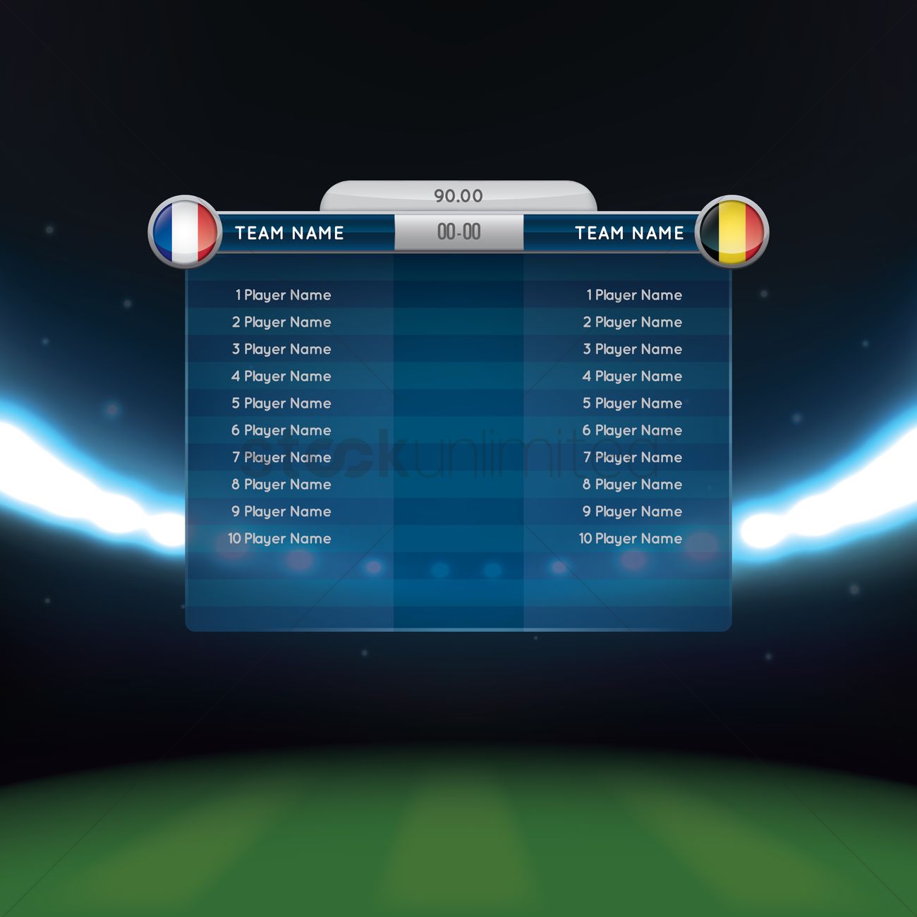 1300x1300 Soccer Lineup With Scoreboard Vector Image