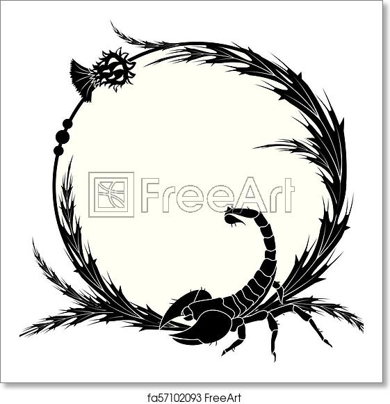 561x581 Free Art Print Of Thistle And Scorpion Vector Frame With Flowers