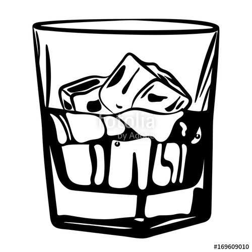 500x500 Glass Of Alcohol Glass With Ice Black And White Vector Stock