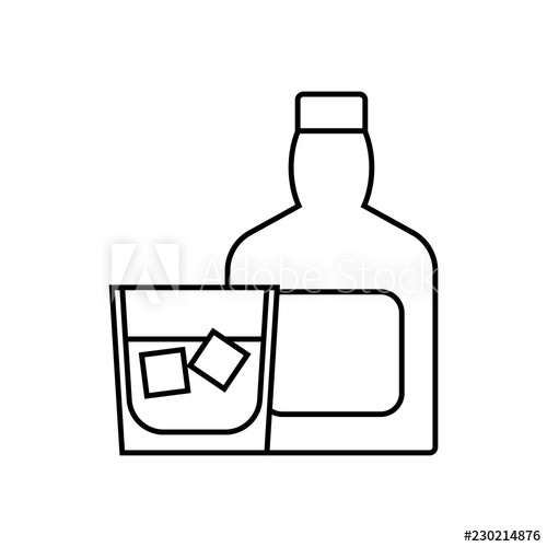 500x500 Whiskey Glass With Ice Cubes Line Icon Scotch Alcohol Sign