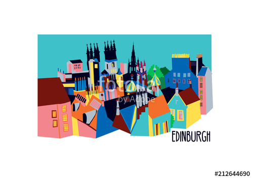 500x354 Edinburgh Skyline Vector Illustration Scotland Scottish Flag