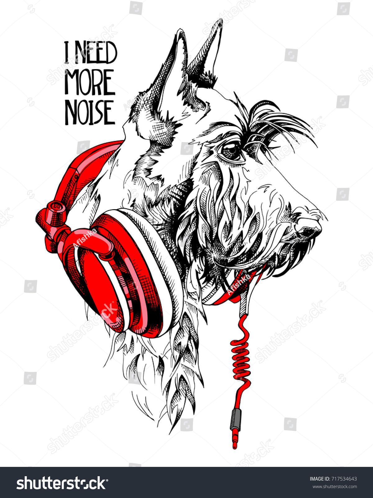 1200x1600 Scottish Terrier Dog In A Red Headphones Vector Illustration