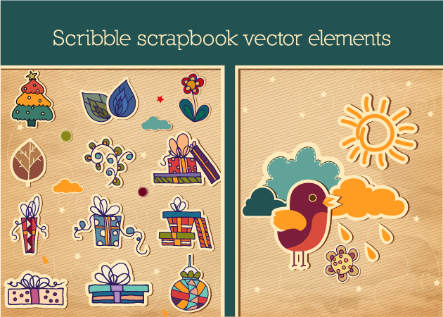 630x450 Scribble Scrapbook Vector Elements Set