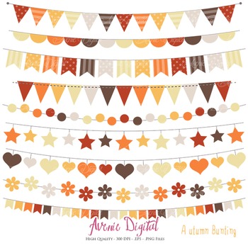 350x350 Autumn Bunting Banner Clipart Scrapbook Vector Fall Colors Clip Art