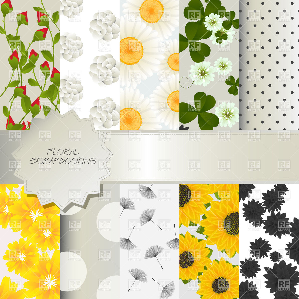 1200x1200 Collection Of Decorative Floral Scrapbook Vector Image