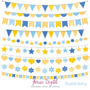 350x350 Hanukkah Bunting Banner Clipart Scrapbook Vector Yellow